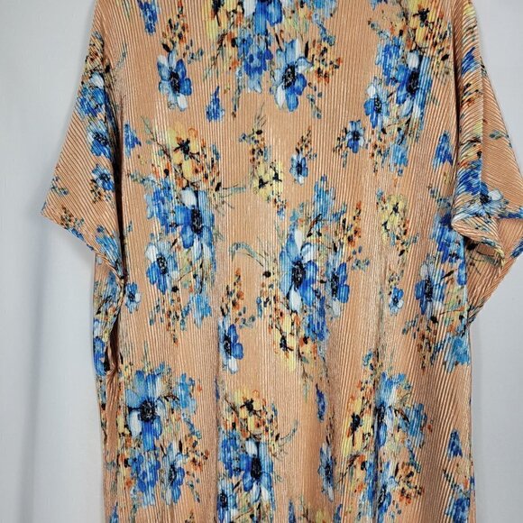 Frumos Women's Made in USA Open Long Kimono Floral Pattern Pleated Texture Sz 2x - Picture 10 of 14